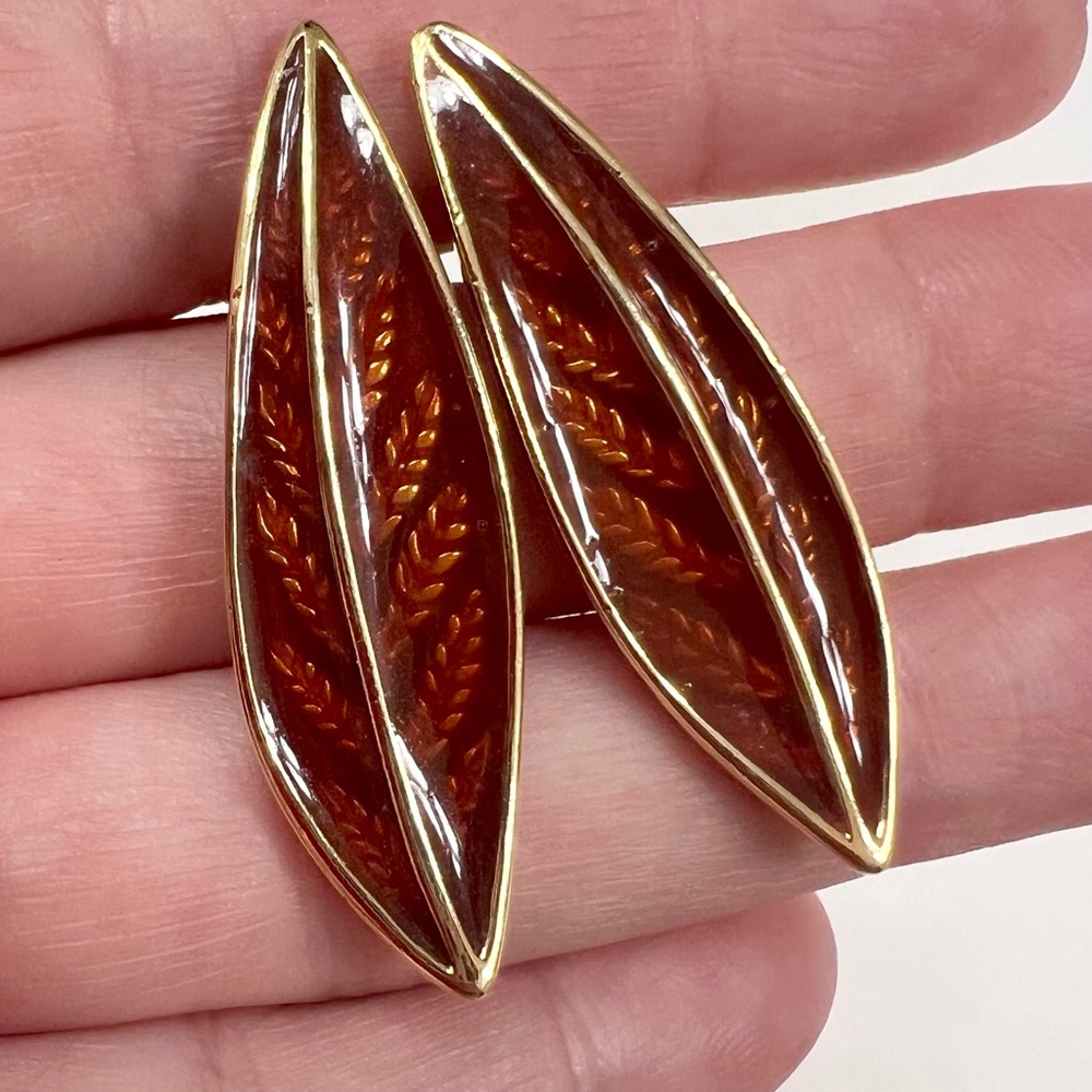 RARE Vintage TRIFARI‎ Signed Enamel Orange Ears Of Wheat Earrings